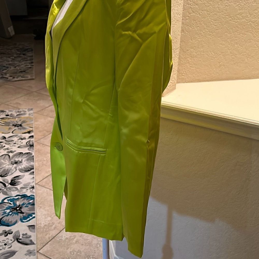 Ser.O.Ya Womens XS Neon Lime Motlee Jacket 100% Silk Button Closure Pockets NWT - Picture 4 of 8